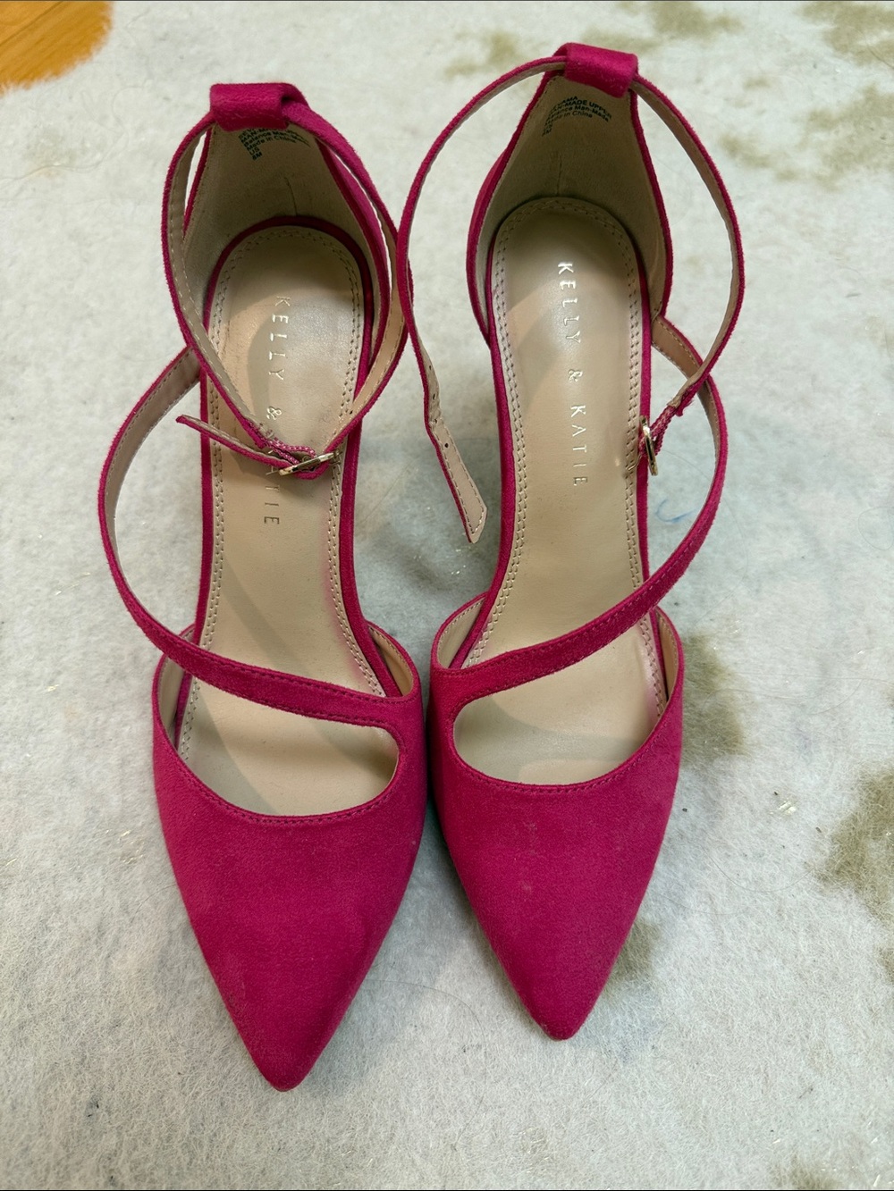 Kelly & Katie Fuchsia/Pink Pointed Toe Strappy Suede Heels